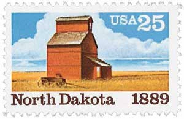 Five (5) vintage unused postage stamps - North Dakota // 25 cent stamps // Face value 1.25