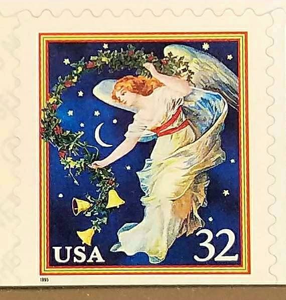 Nine (9) vintage unused postage stamps - Starry night Christmas angel // 32 cent stamps // Face value 2.88