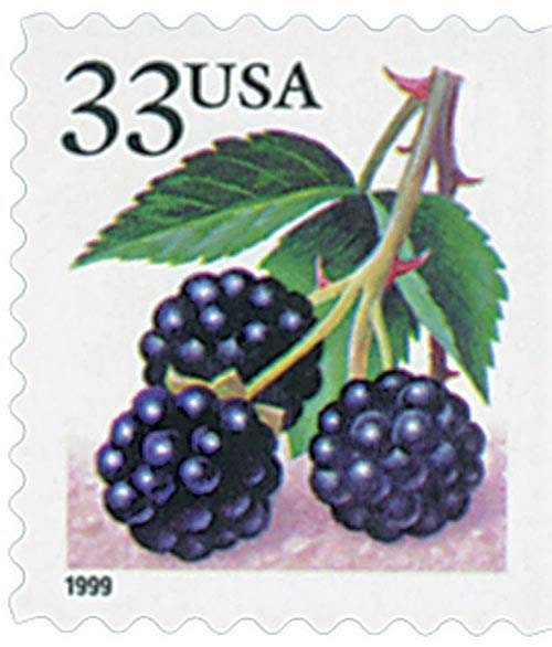 Five (5) vintage unused postage stamps - Blackberry // 33 cent stamps // Face value 1.65