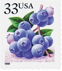 Five (5) vintage unused US postage stamps - Blueberry // 33 cent stamps // Face value 1.65