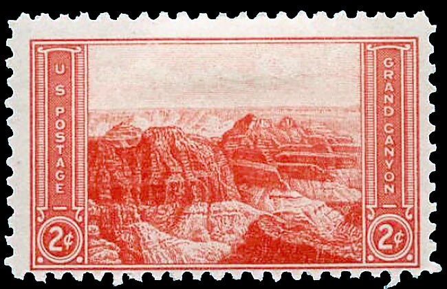 Five (5) vintage unused postage stamps - 1934 National Park - Grand Canyon // 2 cent stamps