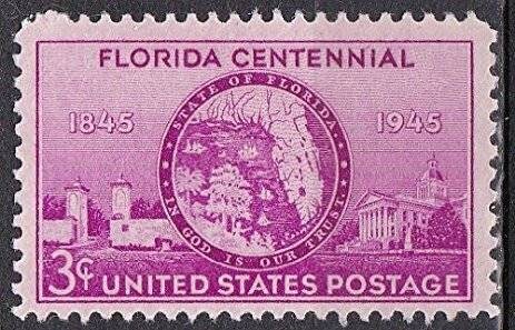 Five (5) vintage unused postage stamps - Florida // 3 cent stamps // Face value 0.15