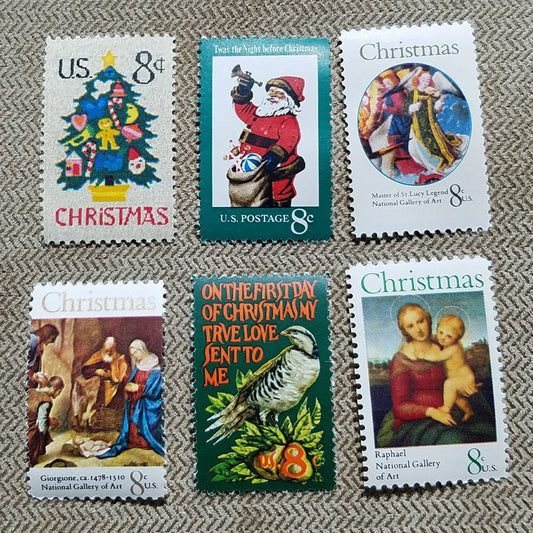 Vintage unused Christmas postage // 8 & 10 cent stamps// face value 12.00 (20 x 60 cents)