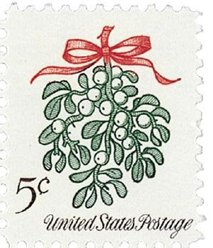 Five (5) vintage Christmas postage stamps - Christmas plants - Mistletoe // 5 cent stamps // Face value 0.25