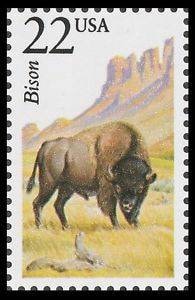 One (1) vintage unused postage stamps - North American Wildlife, Bison // 22 cent stamp