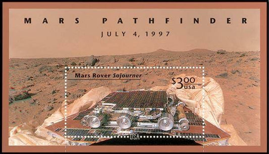 One (1) vintage unused postage stamp sheet - Mars Pathfinder // 3 dollar stamp minisheet