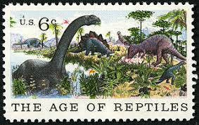 Five (5) vintage unused postage stamps - Age of Reptiles, dinosaurs // 6 cent stamps // Face value 0.30