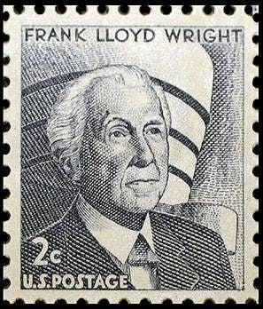 Five (5) vintage unused postage stamps - Frank Lloyd Wright // 2 cent stamps