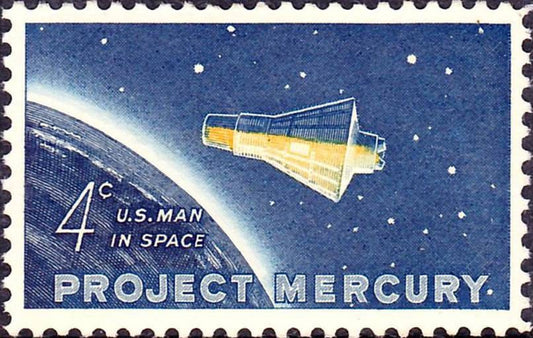 Five (5) vintage unused space postage stamps - Project Mercury // 4 cent stamps // Face value 0.20