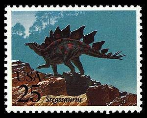 Five (5) vintage postage stamps - Dinosaurs - Stegosaurus // 25 cent stamps // Face value 1.25 dollars