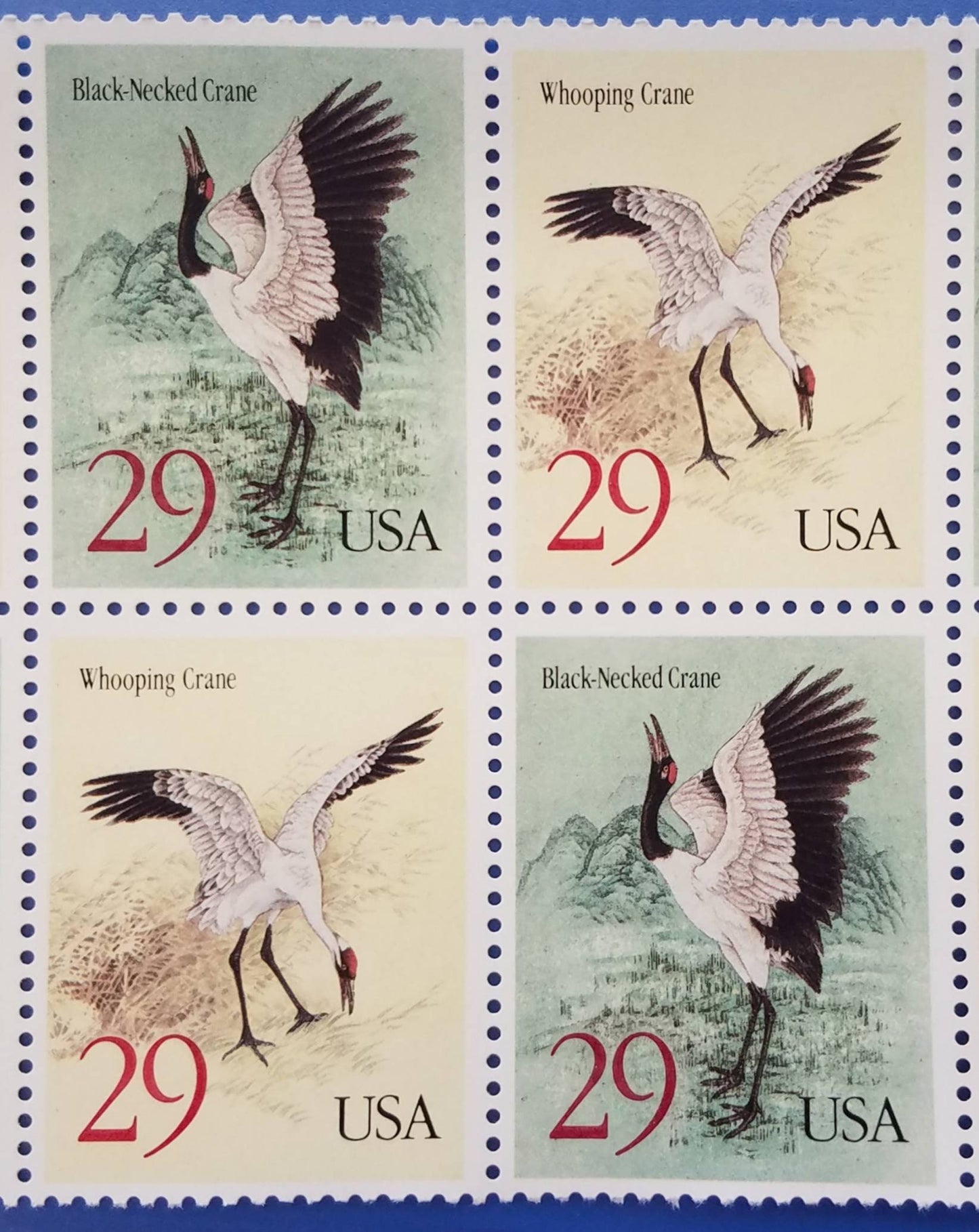 Four (4) vintage unused postage stamps - Cranes // 29 cent stamps // Face value 1.16