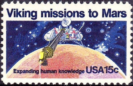 Five (5) vintage unused postage stamps - Viking missions to Mars // 15 cent stamps // Face value 0.75