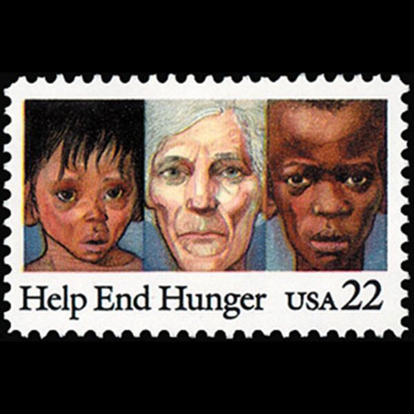 Five (5) vintage unused postage stamps - Help End Hunger // 22 cent stamps // Face value 1.10