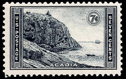 One (1) vintage unused postage stamps - 1934 National Park - Acadia // 7 cent stamp