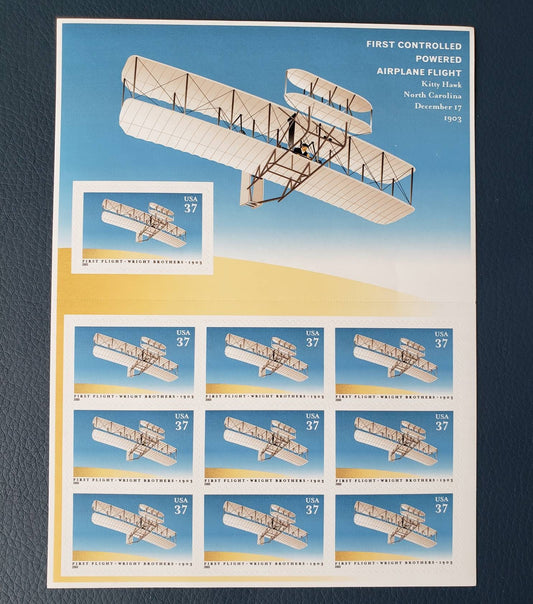 Ten (10) unused postage stamps - First flight (mini-sheet) // 37 cent stamps // Face value 3.70