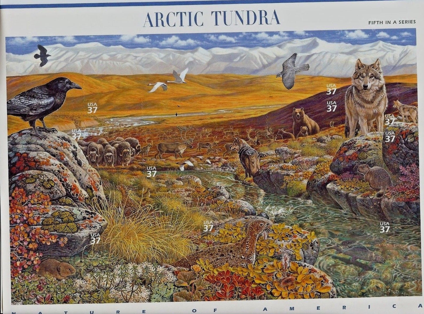 Ten (10) postage stamps - Arctic Tundra (5th Nature of America sheet) // 37 cent stamps // Face value 3.70 dollars