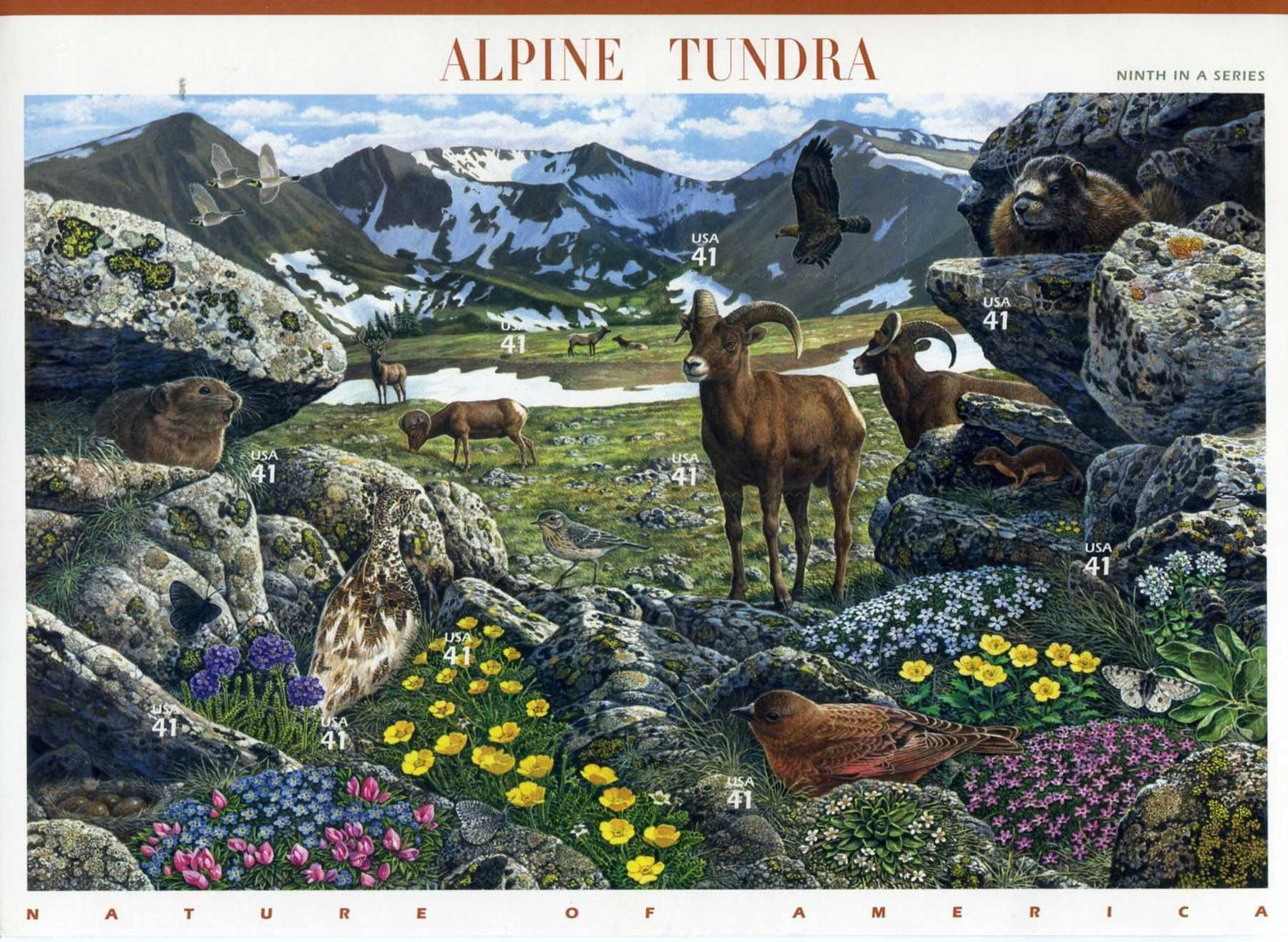 Ten (10) postage stamps - Alpine Tundra (9th Nature of America sheet) // 41 cent stamps // Face value 4.10 dollars