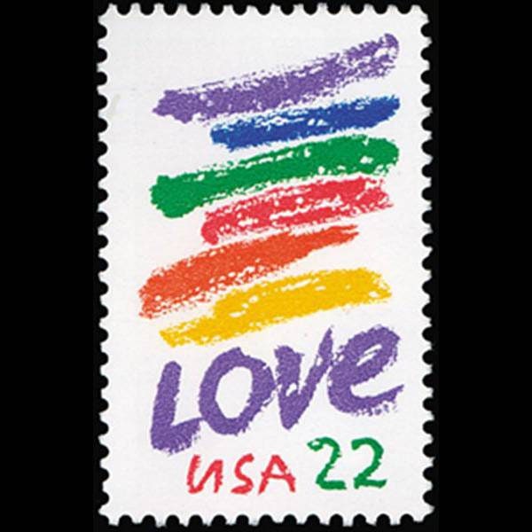 Five (5) vintage unused postage stamps - Rainbow love // 22 cent stamps // Face value 1.10