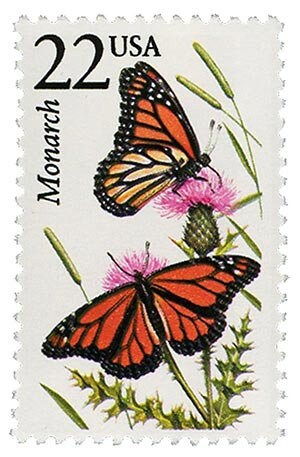 One (1) vintage unused postage stamps - North American wildlife : Monarch butterfly // 22 cent stamps