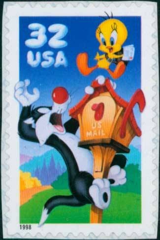 Ten (10) vintage unused postage stamps - Sylvester and Tweety // 32 cent stamps // Face value 3.20