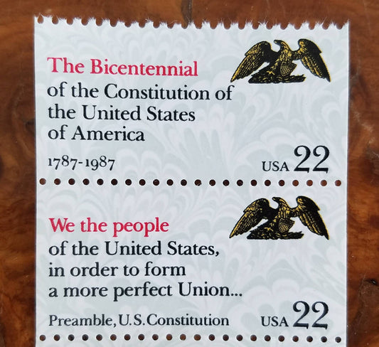 Five (5) vintage postage stamps - Preamble to the Constitution // 22 cent stamps // Face value 1.10