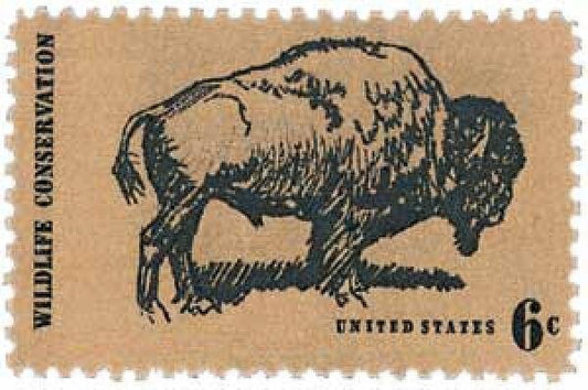 Five (5) vintage unused postage stamps - Buffalo Wildlife Conservation // 6 cent stamps // Face value 0.30