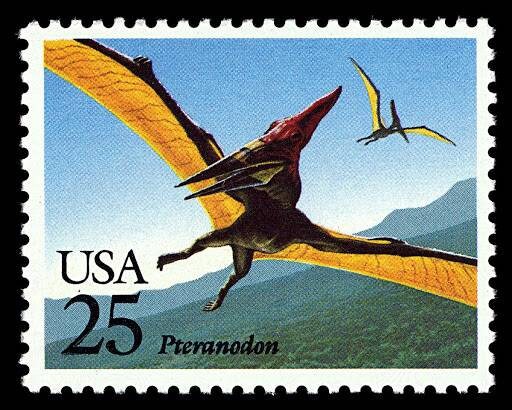 Five (5) vintage postage stamps - Dinosaurs - Pteranodon // 25 cent stamps // Face value 1.25 dollars