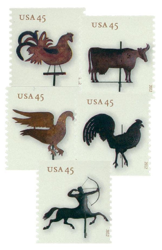 Five (5) unused postage stamps - Weathervanes // 45 cent stamps // Face value 2.25