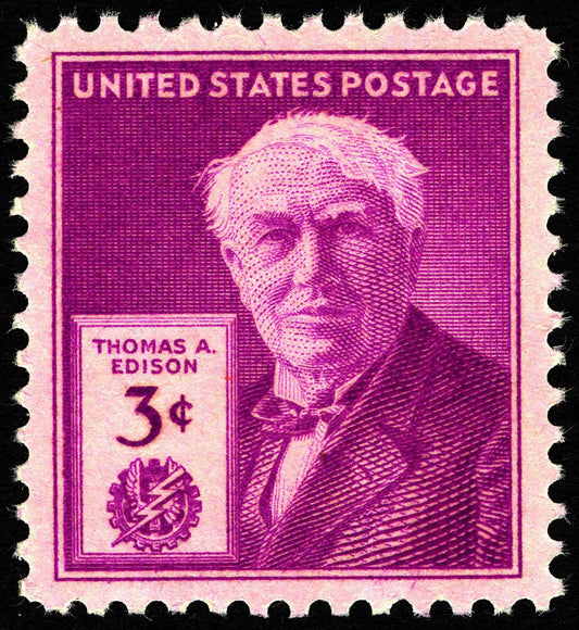 Five (5) vintage unused postage stamps - Thomas Edison // 3 cents stamps // Face value 0.15