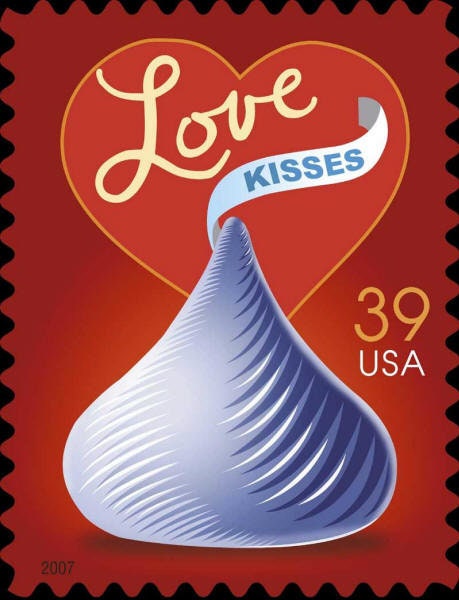 Ten (10) vintage unused postage stamps - Love & Hershey's Kisses // 39 cent stamps // face value 3.90