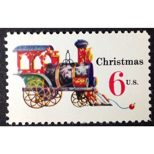 Five (5) vintage unused Christmas postage stamps - Toy train // 6 cent stamps // Face value 0.30