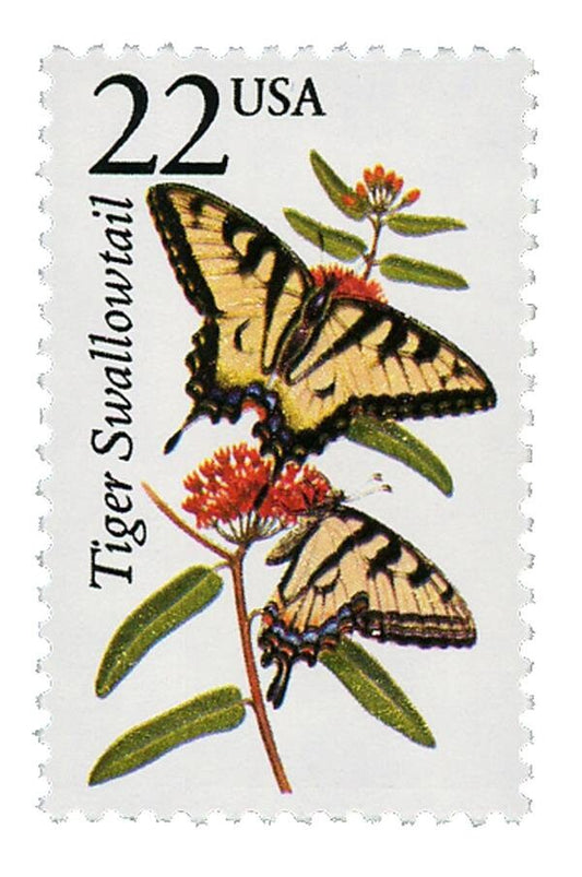 Five (5) vintage unused postage stamps - North American Wildlife, Tiger Swallowtail // 22 cent stamps // Face value 1.10