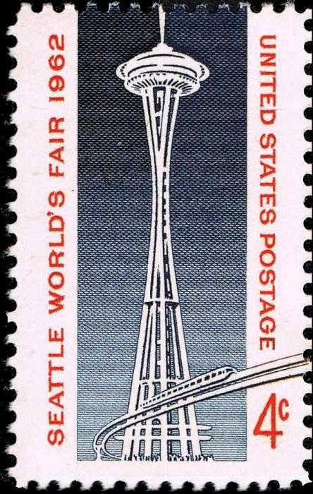 Five (5) vintage unused space postage stamps - Seattle World's Fair // 4 cent stamps // Face value 0.20