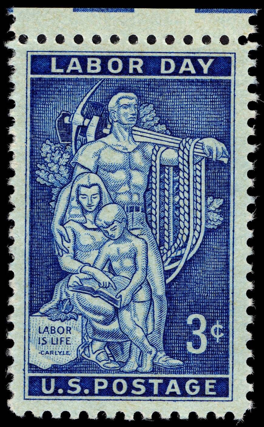 Five (5) vintage unused postage stamps - Labor Day // 3 cent stamps // face value 0.15