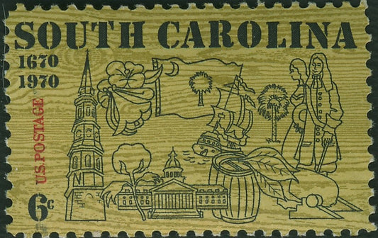 Five (5) vintage unused postage stamps - South Carolina symbols // 6 cent stamps // Face value 0.30