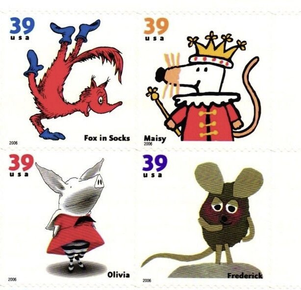 Sixteen (16) unused postage stamps - Favorite children's book animals (sheet) // 39 cent stamps // Face value 6.24