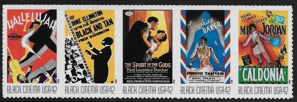 Five (5) unused postage stamps - Vintage Black Cinema // 42 cent stamps // Face value 2.10