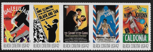 Five (5) unused postage stamps - Vintage Black Cinema // 42 cent stamps // Face value 2.10