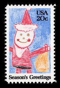 Ten (10) vintage unused Christmas postage stamps - Drawing of Santa Claus // 20 cent stamps // Face value 2.00