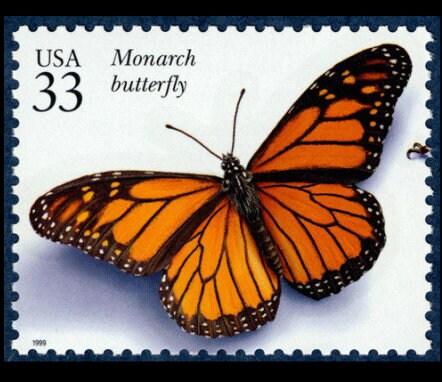 Five (5) unused postage stamps - Monarch butterfly // 33 cent stamps // Face value 1.65