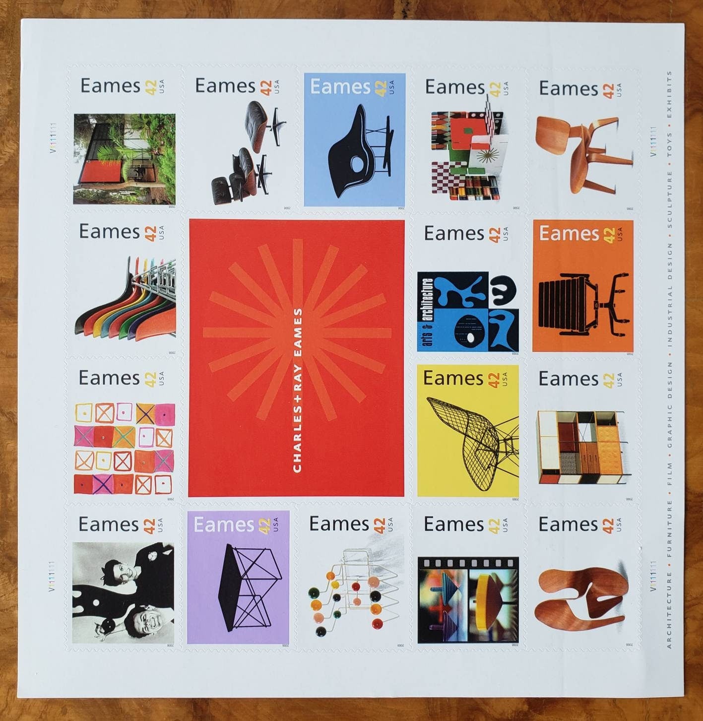 Sixteen (16) unused postage stamps - Charles and Ray Eames (16 designs) // 42 cent stamps // Face value 6.72