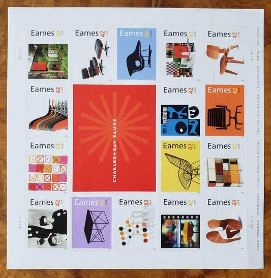Sixteen (16) unused postage stamps - Charles and Ray Eames (16 designs) // 42 cent stamps // Face value 6.72
