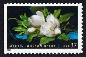 Eight (8) unused romantic postage stamps - Giant Magnolias by Martin Johnson Heade // 37 cent stamps // Face value 2.96