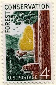 Five (5) vintage unused postage stamps - Forest conservation // 4 cents stamps // Face value 0.20