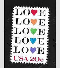 Five (5) vintage unused postage stamps - Rainbow love // 20 cent stamps. Face value 1.00