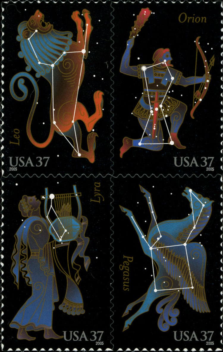 Four (4) unused postage stamps - Constellations // 37 cent stamps // Face value 1.48