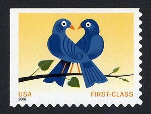 Five (5) unused postage stamps - Lovebirds // 39 cent stamps // face value 1.95