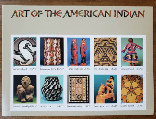 Ten (10) unused postage stamps - Art of the American Indian // 37 cent stamps // 3.70 dollars face value