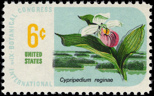 Five (5) vintage unused postage stamps - Botanical congress 1969 - Lady's slipper // 6 cent stamps // Face value 0.30