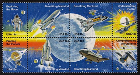 Eight (8) vintage unused postage stamps - Achievements in Space // 18 cent stamps // face value 1.44